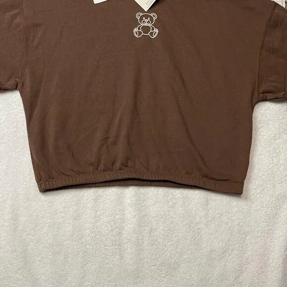 Hippie Rose Graphic Cropped Hoodie - Womens Brown Cozy Pullover Sweatshirt - Picture 7 of 15